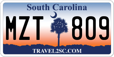 SC license plate MZT809