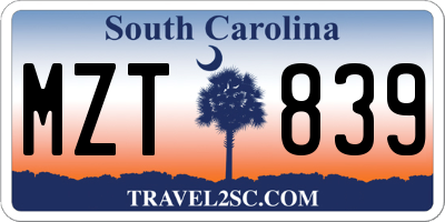 SC license plate MZT839