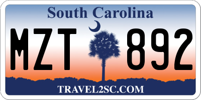 SC license plate MZT892