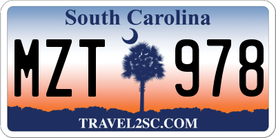 SC license plate MZT978