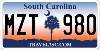SC license plate MZT980