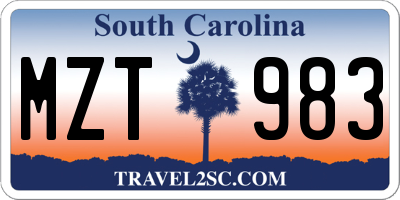 SC license plate MZT983