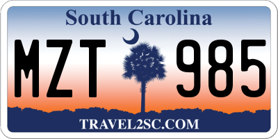 SC license plate MZT985