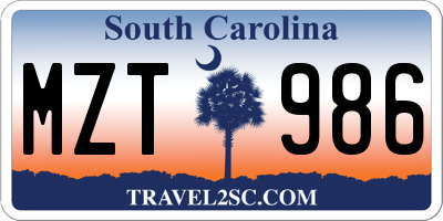 SC license plate MZT986