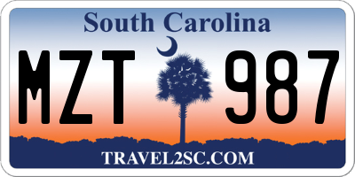 SC license plate MZT987