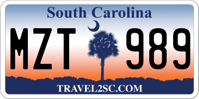 SC license plate MZT989