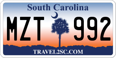 SC license plate MZT992