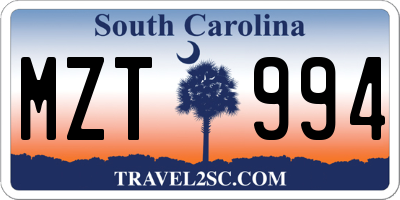 SC license plate MZT994