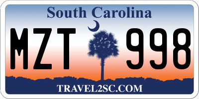 SC license plate MZT998