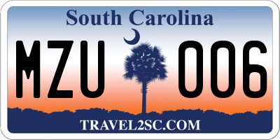 SC license plate MZU006