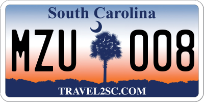 SC license plate MZU008