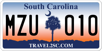 SC license plate MZU010