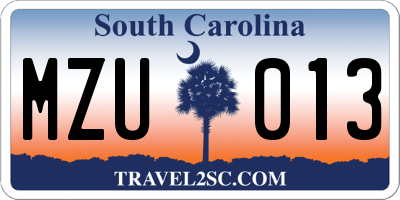 SC license plate MZU013