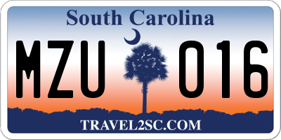 SC license plate MZU016