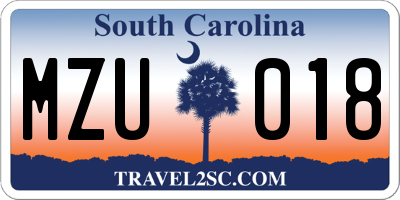 SC license plate MZU018