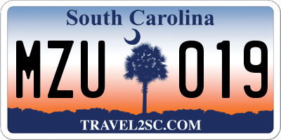 SC license plate MZU019