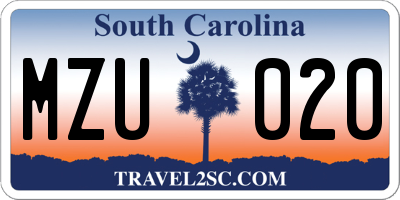 SC license plate MZU020