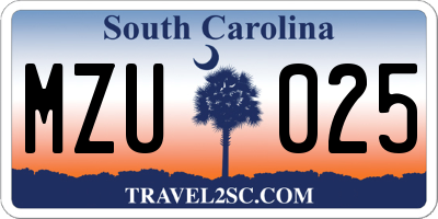 SC license plate MZU025