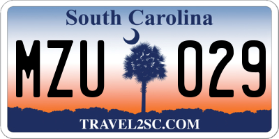 SC license plate MZU029