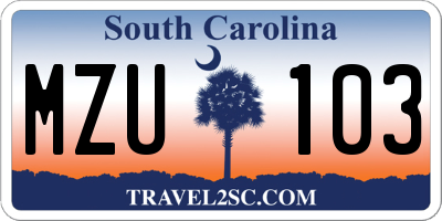 SC license plate MZU103
