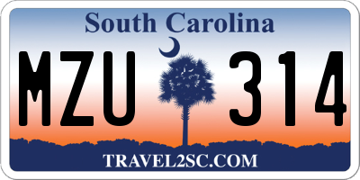 SC license plate MZU314