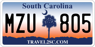 SC license plate MZU805