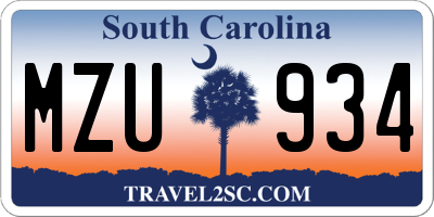SC license plate MZU934