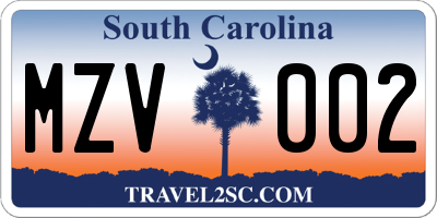 SC license plate MZV002