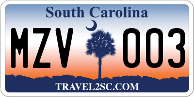 SC license plate MZV003