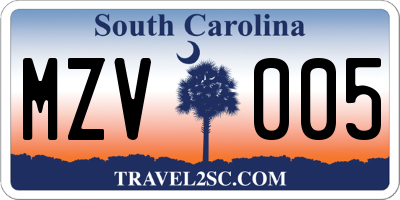 SC license plate MZV005