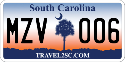 SC license plate MZV006