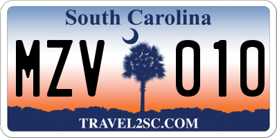 SC license plate MZV010