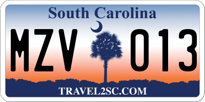 SC license plate MZV013