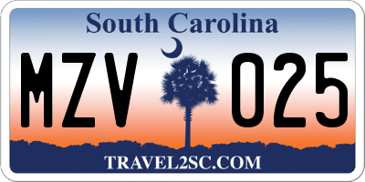 SC license plate MZV025