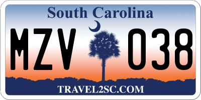 SC license plate MZV038
