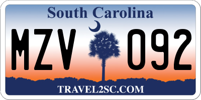 SC license plate MZV092