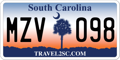 SC license plate MZV098