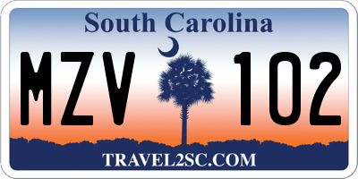 SC license plate MZV102