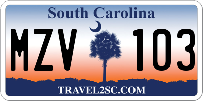 SC license plate MZV103