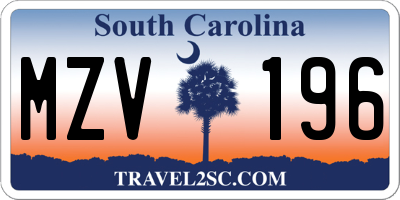 SC license plate MZV196