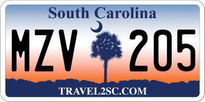 SC license plate MZV205