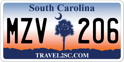 SC license plate MZV206