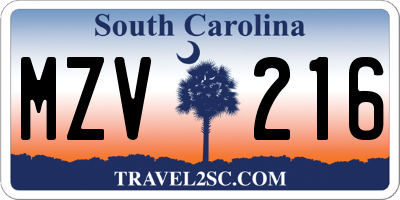 SC license plate MZV216