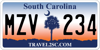 SC license plate MZV234