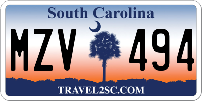 SC license plate MZV494