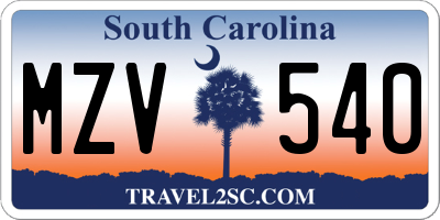 SC license plate MZV540