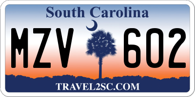 SC license plate MZV602