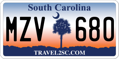 SC license plate MZV680