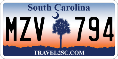 SC license plate MZV794