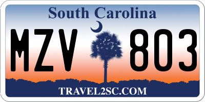SC license plate MZV803
